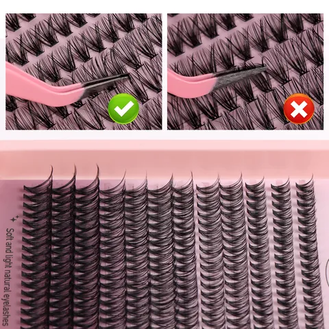 DIY Cluster Eyelash Extension Kit Pink Segmented False Eyelashes With Bond And Seal Glue Pink Tweezers Natural Dense Makeup Set