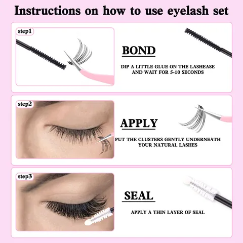 DIY Wimperverlenging Kit Cluster Wimpers Bond Seal Dubbelzijdige Lijm Pincet Natuurlijk Gesegmenteerd Zwarte Valse Wimpers