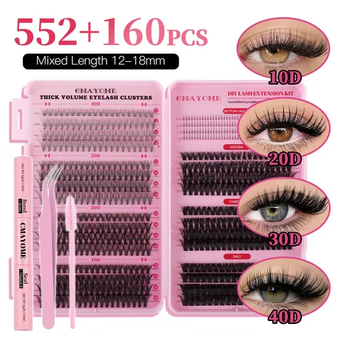 DIY Eyelash Extension Kit 10D-80D Individual Segmented Lash Clusters Bond Seal Glue Tweezers Lash Brush Tool Professional Beauty Makeup