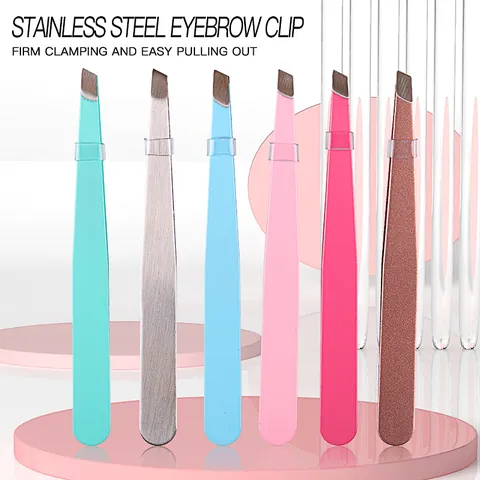 Stainless Steel Precision Eyebrow Tweezers For Eyelash Extensions Oblique Bevel Tip Precise Hair Removal Makeup Beauty Tool