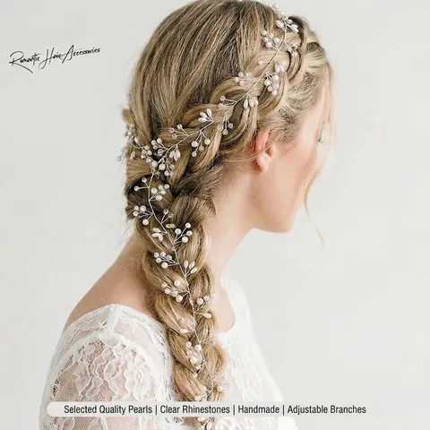 Fascia per Capelli da Sposa Fatta a Mano con Perle Artificiali e Strass Elegante Accessorio per Capelli Floreale Bianco per Donna