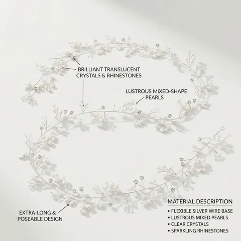 Fascia per Capelli da Sposa Fatta a Mano con Perle Artificiali e Strass Elegante Accessorio per Capelli Floreale Bianco per Donna
