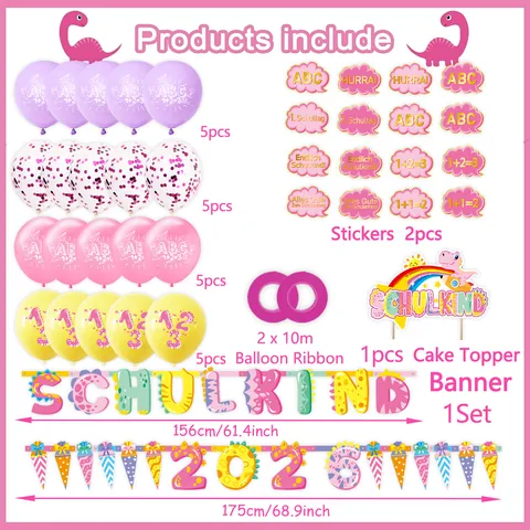 Set Decorazioni Festa Rientro a Scuola Tedesco Schulkind Banner Palloncini Lattice Cake Topper Kit Adesivi Per Celebrazione