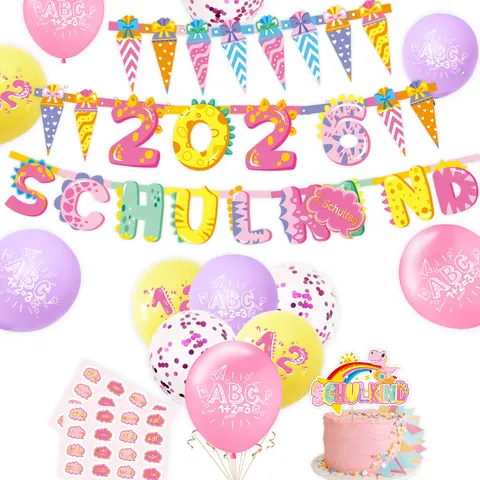 Set Decorazioni Festa Rientro a Scuola Tedesco Schulkind Banner Palloncini Lattice Cake Topper Kit Adesivi Per Celebrazione