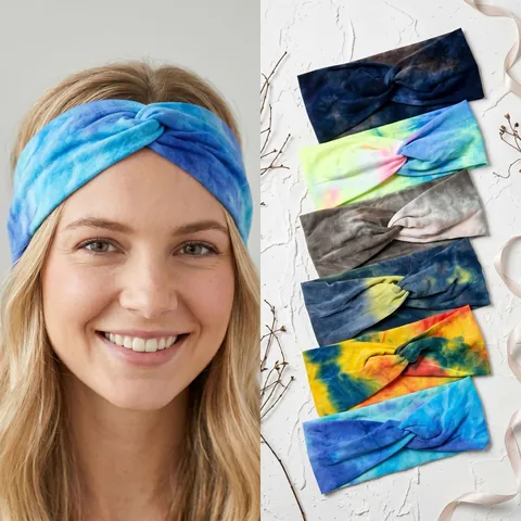 Fascia Sportiva Tie Dye Nodo Intrecciato Elastica Traspirante Fascia Capelli Yoga Per Donne Allenamento Outdoor