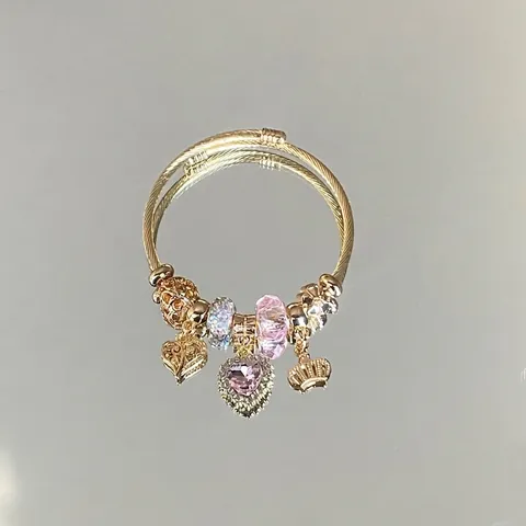 Pulsera de Cuentas de Acero Inoxidable para Mujer Con Colgante de Corazón Corona Charm Strass Zirconia Acrílico Joyería Dulce