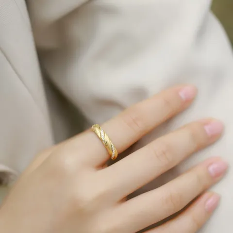Vintage S925 Sterling Silver Mobius Twisted Ring For Women Gold Plated Brushed Texture Zirconia Inlaid Fashion Finger Ring