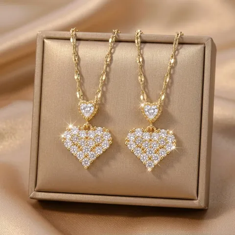 Minimalistische Herz Anhänger Halskette Titanstahl Elegante Zirkon Schlüsselbein Kette Damen Modeschmuck Geschenk