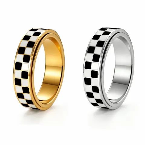 Klassieke 304 Roestvrij Stalen Schaakbord Spinner Ring Draaibare Zwart Wit Raster Gepersonaliseerde Band Ring Heren Dames Sieraden