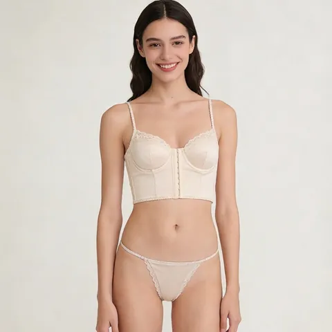 Ensemble de Lingerie Corset en Satin et Dentelle Bohême Vintage pour Femme Boucle Avant Push Up Bustier Avec String Sous-Vêtements Deux Pièces Vêtements de Nuit Sexy