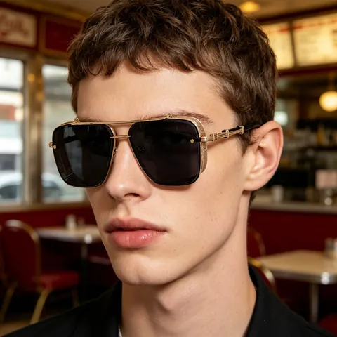 Vintage Steampunk Square Sunglasses Men Metal Frame Side Shields UV400 Protection Retro Gothic Driving PC Shades