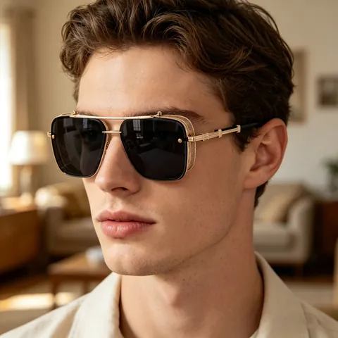 Vintage Steampunk Square Sunglasses For Men Metal Frame UV400 Industrial Style Side Shield Driving Party Sun Glasses