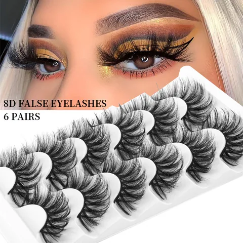 8D Faux Mink False Eyelashes Thick Curly Russian Style Handmade Synthetic Fiber False Eyelashes Extension For Women Eye Makeup