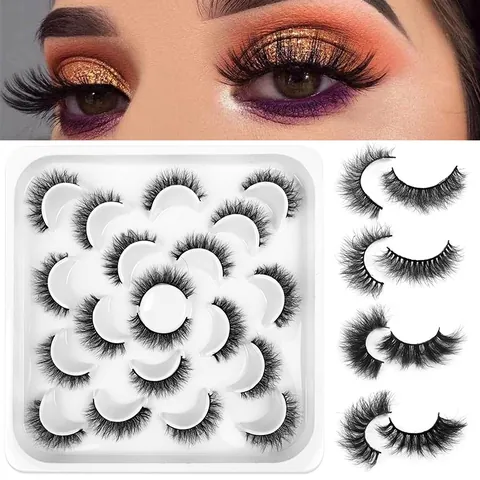 8D Faux Mink False Eyelashes Natural Thick Dramatic Multi-Layered Russian Curly Handmade Eyelashes Extension Beauty Makeup Models