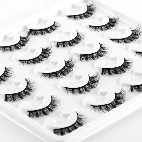 Ciglia Finte in Visonte Sintetico 3D Naturali Lunghe Sottili Folte Incrociate Fatte a Mano per Trucco Quotidiano Festa Donna