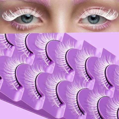 Faux Cils Blancs Faits à la Main 3D Naturels Denses en Fibre Synthétique pour Cosplay Halloween Carnaval Scène Fête Femmes Outils de Beauté