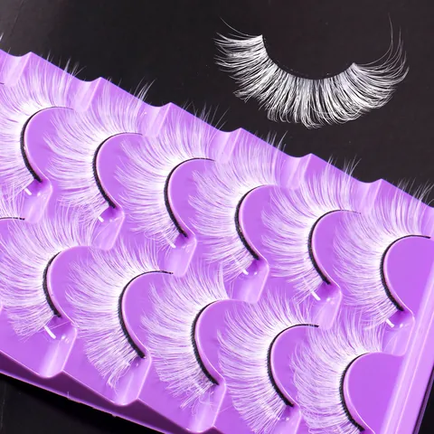 Faux Cils Blancs Faits à la Main 3D Naturels Denses en Fibre Synthétique pour Cosplay Halloween Carnaval Scène Fête Femmes Outils de Beauté