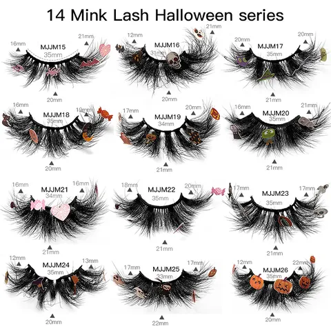 Halloween False Eyelashes Faux Mink Hair 8D Dramatic Thick Lashes With Pumpkin Bat Skull For Costume Party Women Makeup