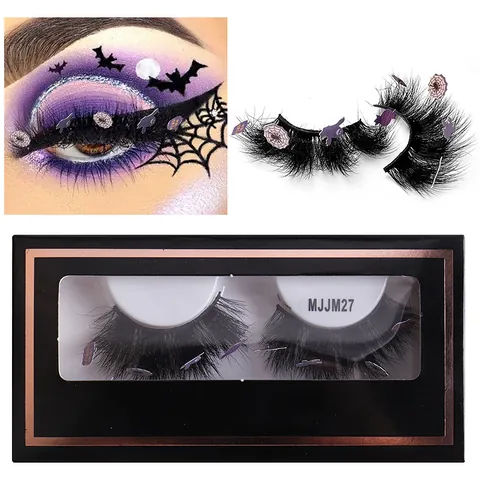 Halloween False Eyelashes Faux Mink Hair 8D Dramatic Thick Lashes With Pumpkin Bat Skull For Costume Party Women Makeup