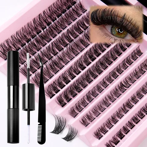 DIY Individual Eyelash Extension Kit Segmented Clusters With Dual Head Glue And Tweezer Professional Natural Volume Fake Eyelashes
