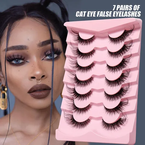Faux Cils Œil de Chat Avec Tige Transparente Fibre Synthétique Souple Cils Épais Pour Maquillage Professionnel Des Yeux