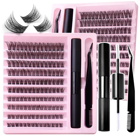DIY Individual Eyelash Extension Kit Segmented Clusters With Dual Head Glue And Tweezer Professional Natural Volume Fake Eyelashes