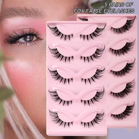 Natural Fox Eye False Eyelashes Transparent Stem Winged Long Dense Synthetic Fiber Handmade Eye Makeup Tools For Women