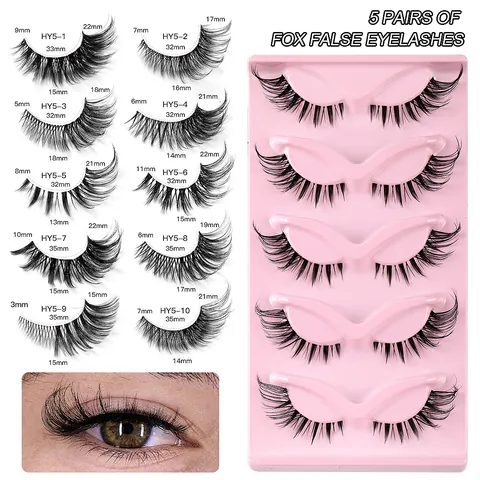 Natural Fox Eye False Eyelashes Transparent Stem Winged Long Dense Synthetic Fiber Handmade Eye Makeup Tools For Women
