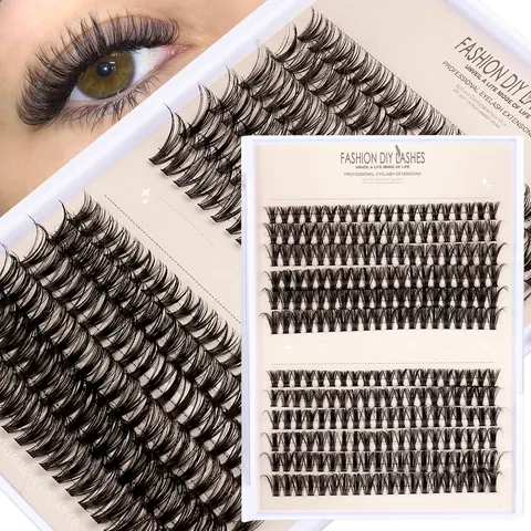 DIY Ciglia a Grappolo Individuali Kit Estensione Ciglia in Finta Martora Con Colla Pinzette Pennello per Donna Trucco Naturale 3D