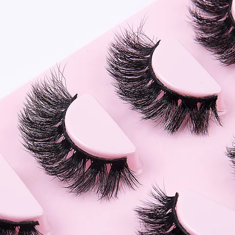 8D Flauschig Dick Geschwungen Nerzimitat Falsche Wimpern Mehrlagig Wispy Katzenauge Wimpernverlängerung Rosa Tablett Make-up-Tools Für Damen