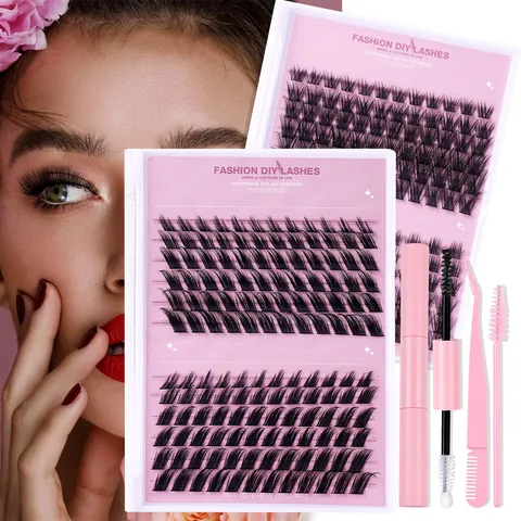 Professional DIY Cluster Eyelash Extension Kit Faux Mink Individual Lashes With Bond And Seal Tweezers Brush For Women Beauty