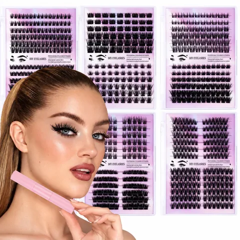 Kit de Faux Cils Segmentés DIY Avec Bond Et Seal Pincettes Roses Brosse Extensions de Cils En Fibre Synthétique Pour Femme