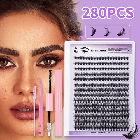 DIY Wimpernverlängerung Kit Cluster Wimpern Einzelne D Locke Natürlich Schwungvoll Synthetische Faser Falsche Wimpern Mit Bond Seal Rosa Pinzette Bürste