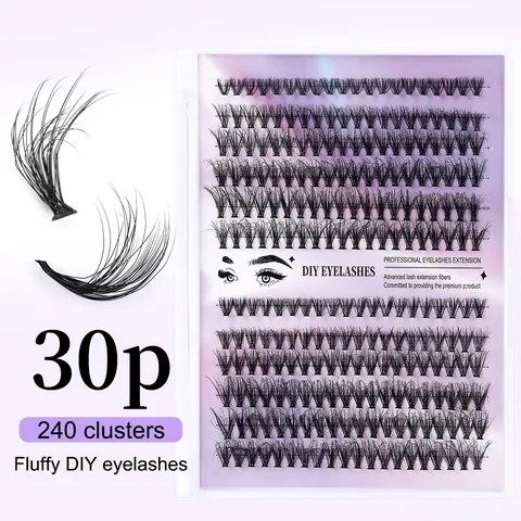 Kit d'Extensions de Cils en Grappe Segmentés DIY Professionnel Courbure D Faux Cils Naturels et Moelleux Avec Pinceau à Colle et Pincette