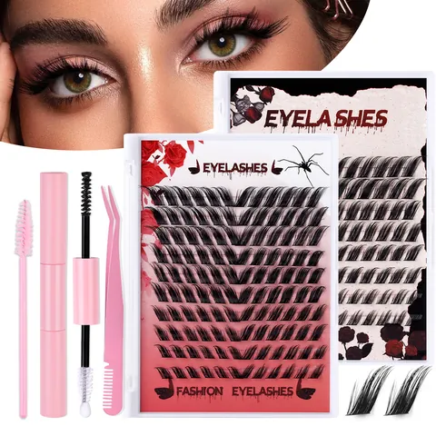 Professional DIY Cluster Eyelashes Extension Kit D Curl Individual Segmented Lashes With Application Tools Glue Tweezers Brush Set