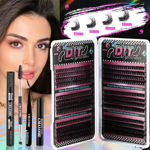 DIY Cluster Eyelash Extension Kit D Curly Russian Volume Mixed Fluffy Synthetic Fiber False Eyelashes With Bond Seal Glue Tweezers And Remover