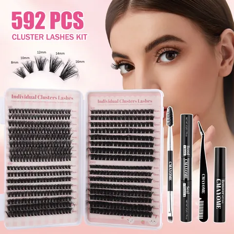 Professional DIY Cluster Lashes Kit Individual Eyelash Extensions With Bond Seal Remover Natural Long Eyelash Tools Women