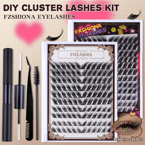 DIY Einzelne Cluster-Wimpern D-Curl Synthetikfaser Wispy Katzenaugen Fuchsaugen Wiederverwendbare Falsche Wimpern Verlängerungsset Für Damen