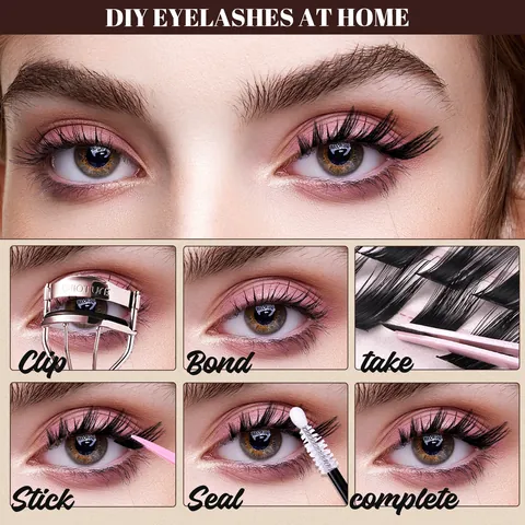 DIY Einzelne Cluster-Wimpern D-Curl Synthetikfaser Wispy Katzenaugen Fuchsaugen Wiederverwendbare Falsche Wimpern Verlängerungsset Für Damen
