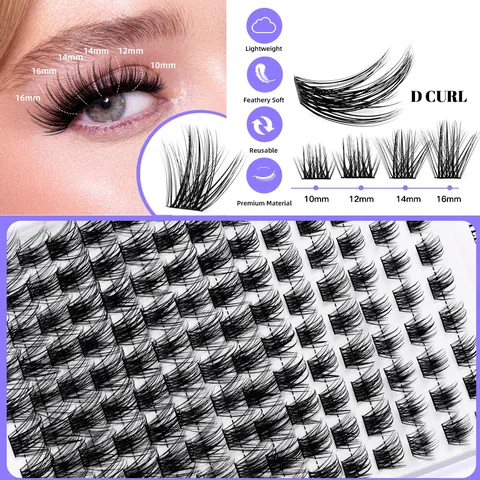 DIY Lash Extension Kit Synthetic Fiber Wispy D Curl Natural Eyelash Clusters With Bond Seal Tweezers Spoolie For Women