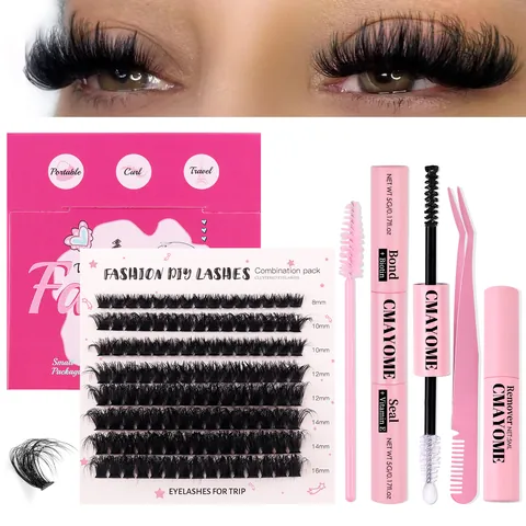 DIY Wimpernverlängerung Set Rosa Reiseetui Mit Cluster Wimpern Kleber Versiegelung Entferner Profi Pinzette Bürste Make-up Tools