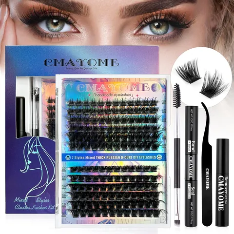 Professionelles DIY Wimpernbündel Set D-Schwung Russisches Volumen Einzelne Falsche Wimpern Mit Bond Seal Entferner Pinzette