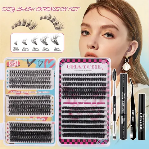 Kit De Pestañas Postizas En Racimo DIY Con Pegamento Y Sellador Removedor Pinzas Esponjosas Rizadas Naturales Extensión De Fibra Sintética
