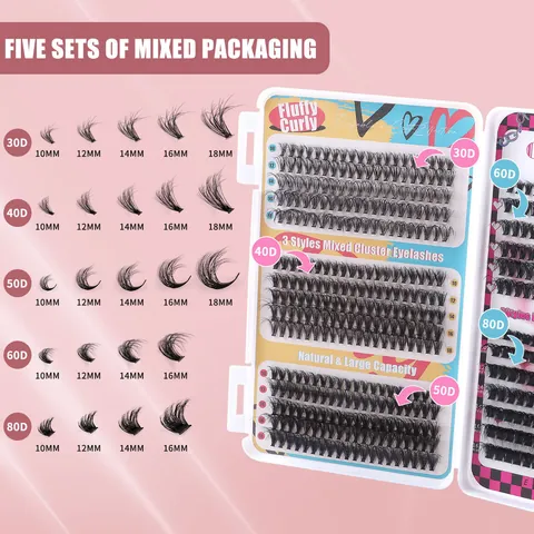 Kit De Pestañas Postizas En Racimo DIY Con Pegamento Y Sellador Removedor Pinzas Esponjosas Rizadas Naturales Extensión De Fibra Sintética