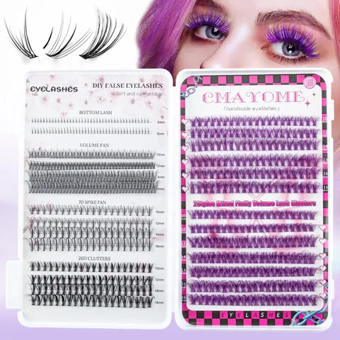 DIY Cluster Lash Extension Kit Purple Black Mixed Large Capacity Volume Fan Individual False Eyelashes For Women Makeup