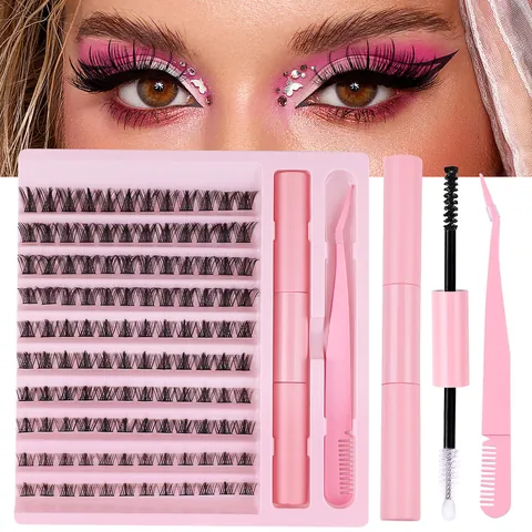 DIY Segmentierte Wimpernverlängerung Kit Schwarze Falsche Wimpern Rosa Pinzette Kleber Und Versiegelung Manga Augen Beauty Tools