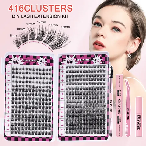 Set Ciglia a Grappolo Individuali DIY Naturali Folte Kit Ciglia Segmentate Con Colla Sigillante e Solvente Strumenti Trucco