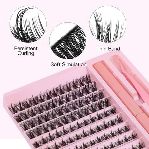 DIY Segmentierte Wimpernverlängerung Kit Schwarze Falsche Wimpern Rosa Pinzette Kleber Und Versiegelung Manga Augen Beauty Tools