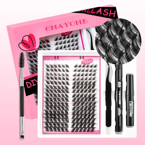 Professional DIY Individual Cluster Eyelash Extension Kit With Bond And Seal Remover Tweezers Spoolie Brush For Women Home Use Salon Look Mixed Length Black Synthetic Lashes