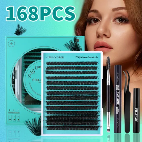 Professional Cluster Eyelash Kit With Bond Seal Remover Tweezer Brush Synthetic Fiber Extensions For Women Eye Makeup